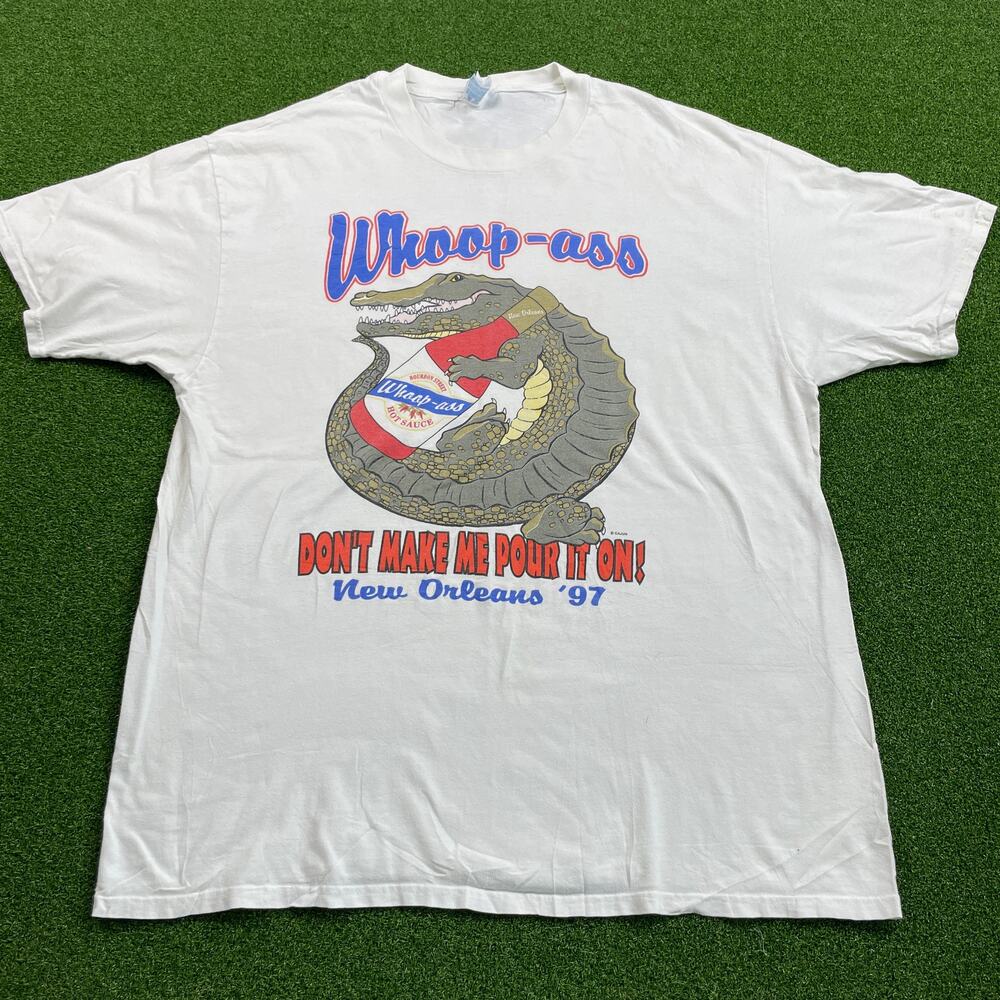 Vintage 90s Hanes Whoop-ass Alligator New Orleans Graphic White T-Shirt Sz XL